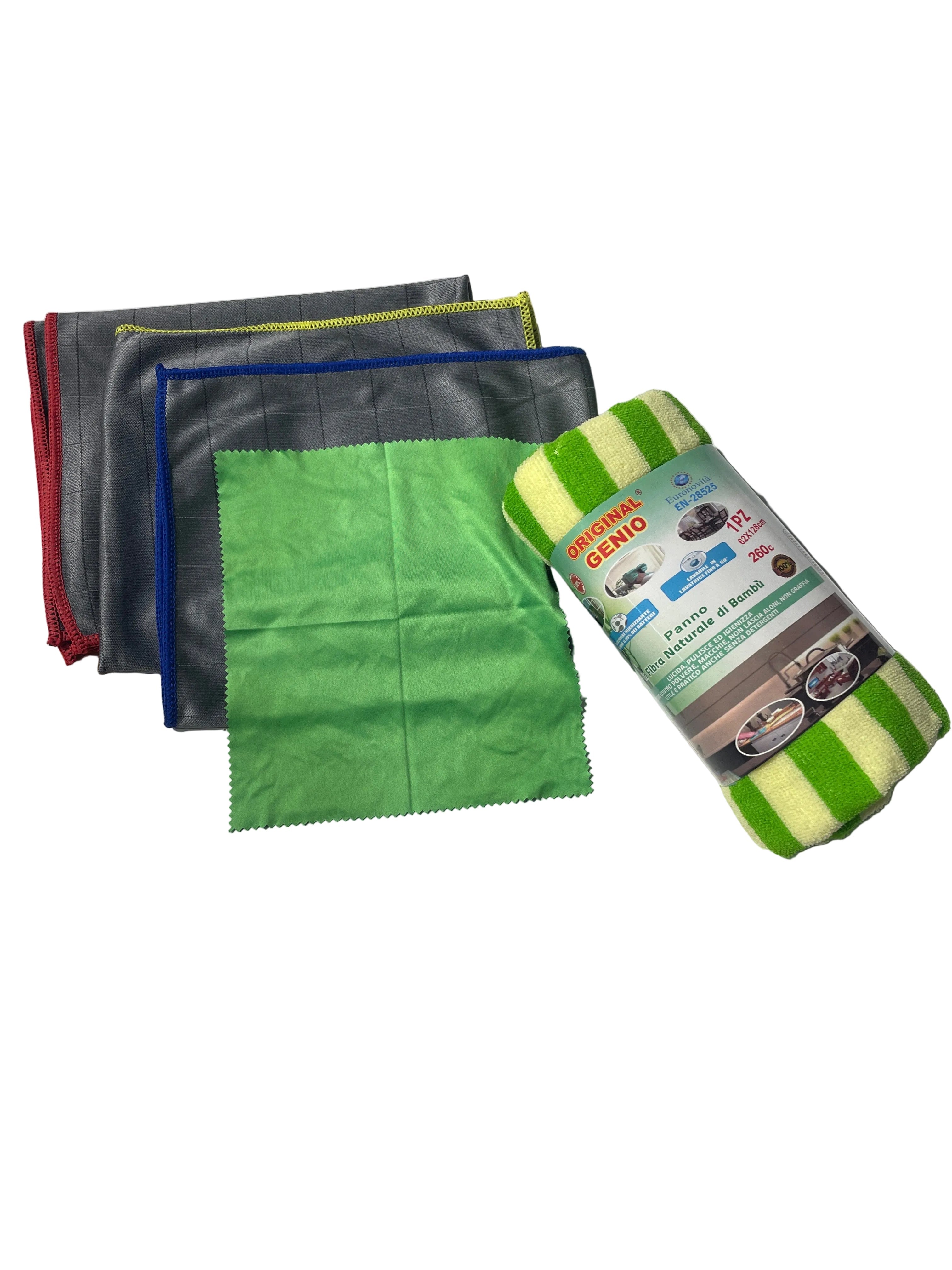 Set 3 panni in fibra di carbonio, 1 panno bambù per occhiali, 1 panno naturale di bambù 62x128cm
