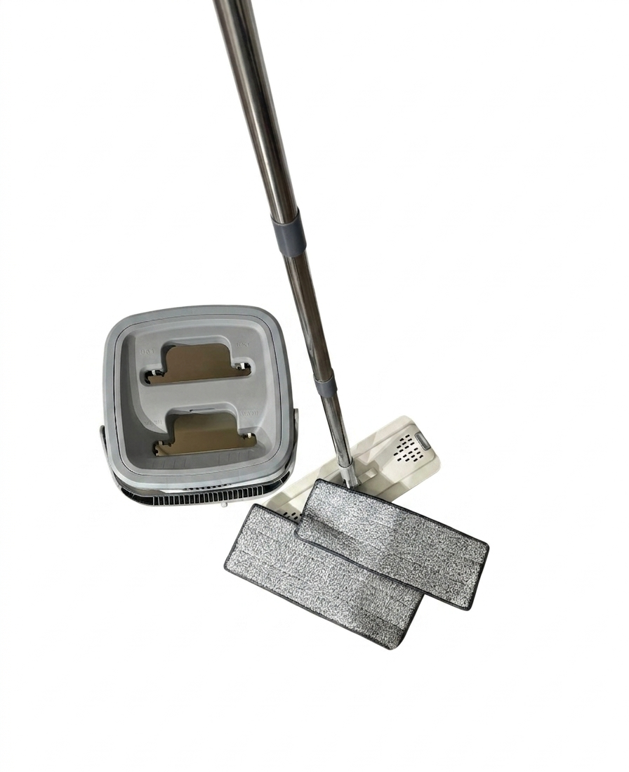 Flat mop con due panni in microfibra e secchio doppia funzione