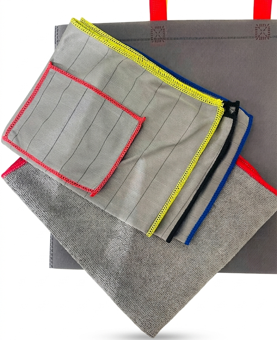 set 5 panni in fibra di carbonio con borsina