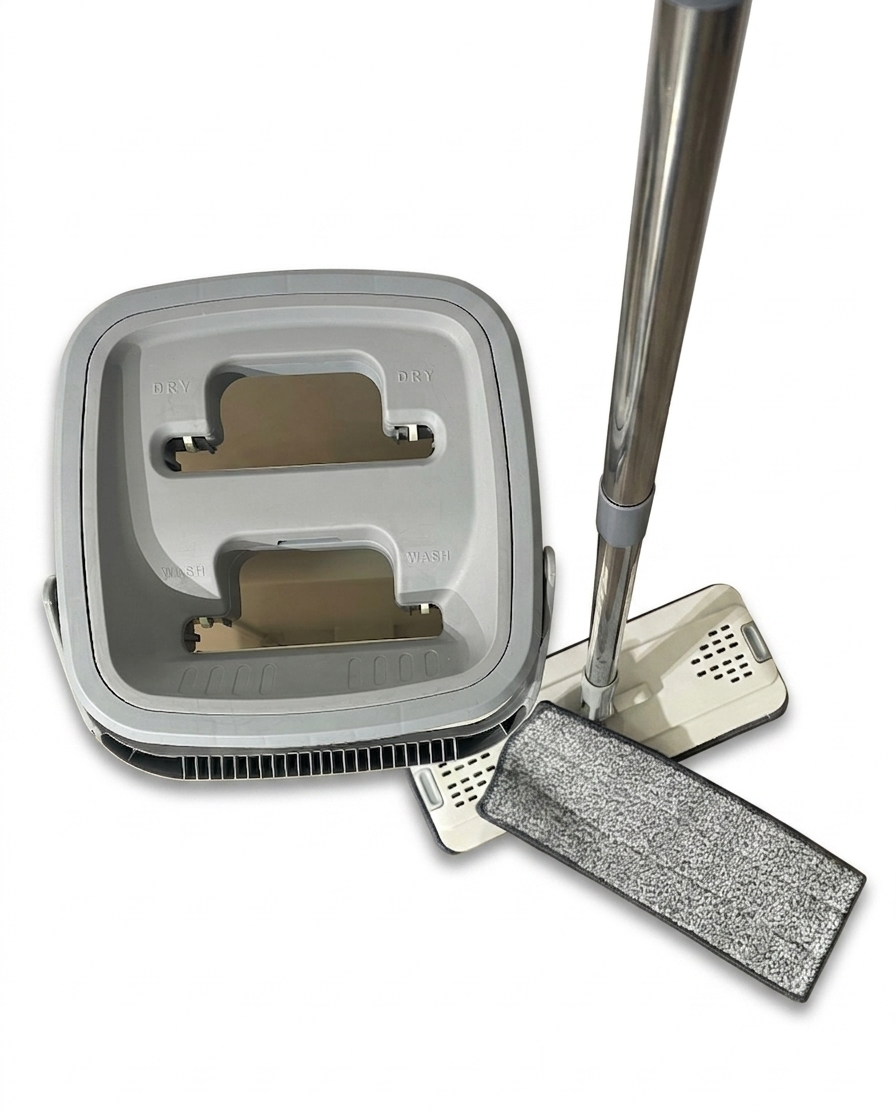 Flat mop con due panni in microfibra e secchio doppia funzione