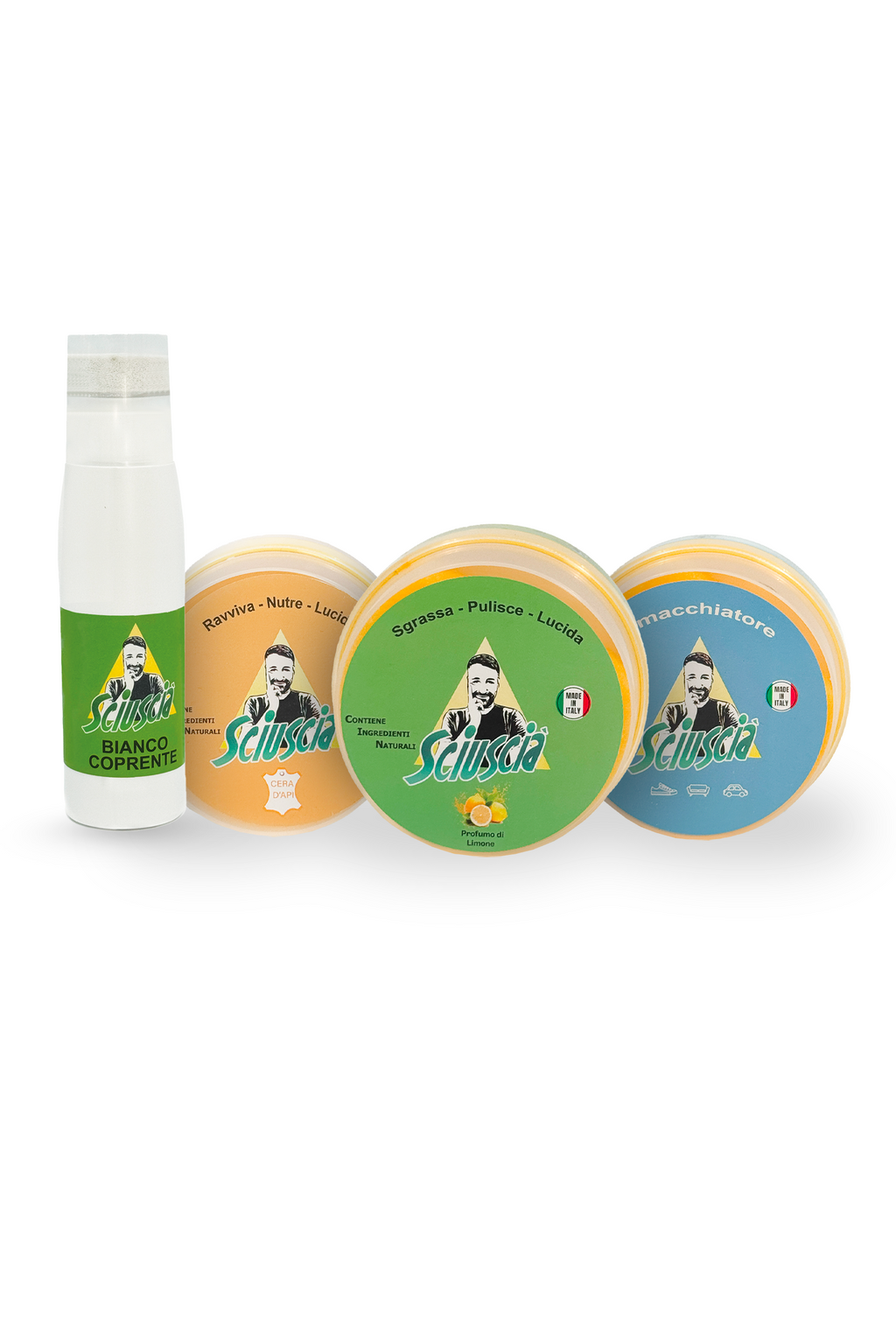 Sciuscia' - Tris barattoli + bianco per gomma ingiallita